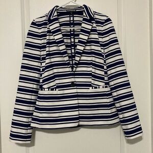 EXPRESS Womens Navy and White Stripes Blazer Jacket Stretchy Size XS